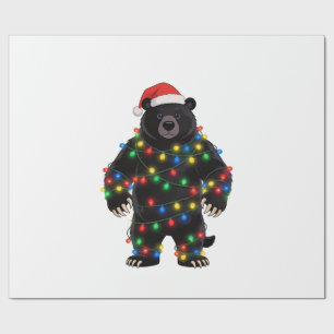 Papel De Regalo Oso Negro Santa Sombrero Luces de Navidad Alegre
