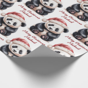 Papel De Regalo Oso Panda de Feliz Navidad Personalizado