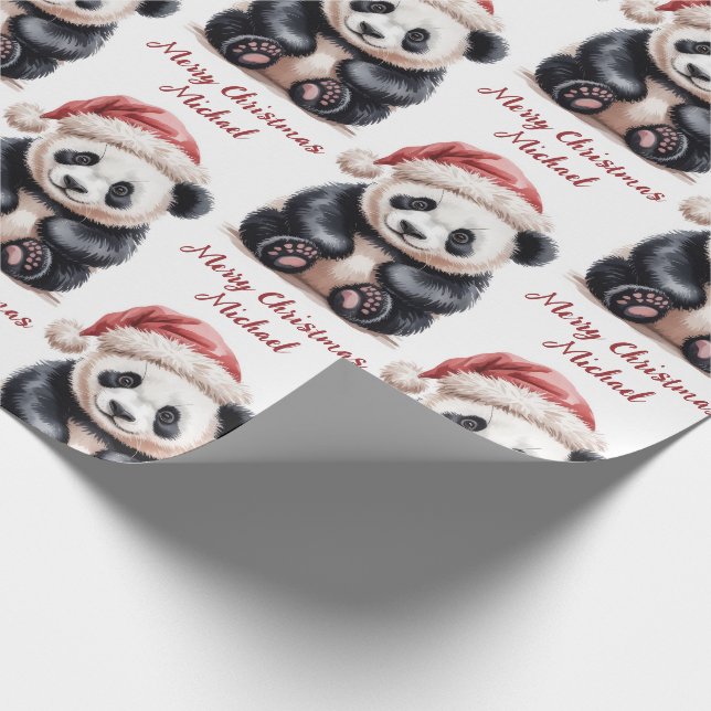 Papel De Regalo Oso Panda de Feliz Navidad Personalizado (Esquina)