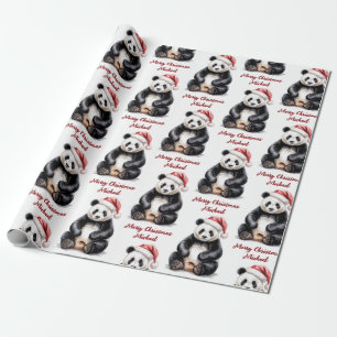Papel De Regalo Oso Panda de Feliz Navidad Personalizado