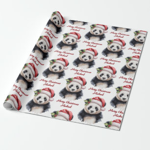 Papel De Regalo Oso Panda de Feliz Navidad Personalizado