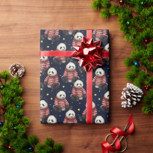 Papel De Regalo Oso Panda Lindo con Patrón de Jersey de Punto Rojo
