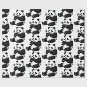 Papel De Regalo Oso Panda Lindo Moderno y Tendy con Bambú Verde