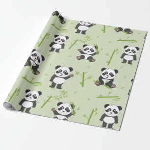 Papel De Regalo Oso Panda Lindo Patrón de Animales Kawaii de Bambú