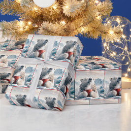 Papel De Regalo Oso Polar Con Café Rojo