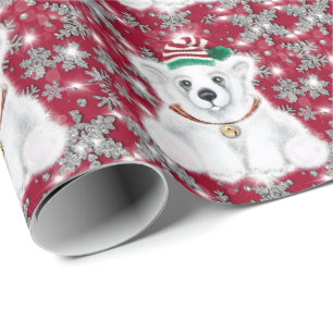 Papel De Regalo Oso polar festivo y adorable con purpurina y copos