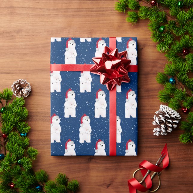 Papel De Regalo Oso polar navidad en copos de nieve (Regalo de vacaciones)