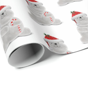 Papel De Regalo oso polar sonriente con bastón de caramelo