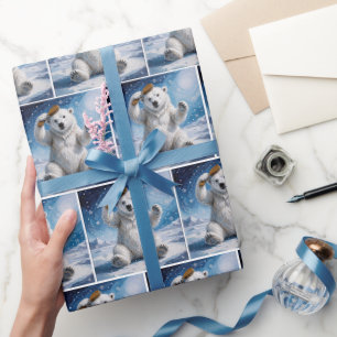 Papel De Regalo Oso Polar Usando un Cepillo de Pelo