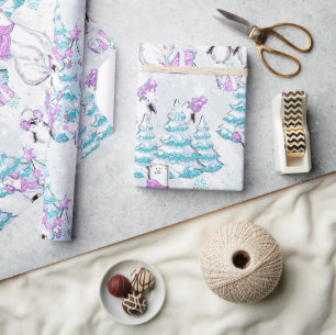 Papel De Regalo Oso polar y amigos pingüinos lindos acuarela