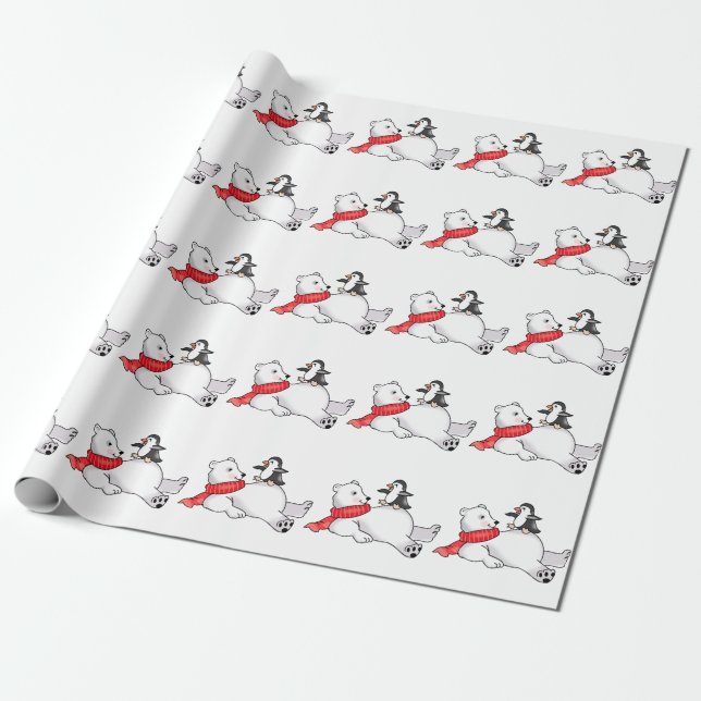 Papel De Regalo Oso Polar y Pingüino (Desenrollado)
