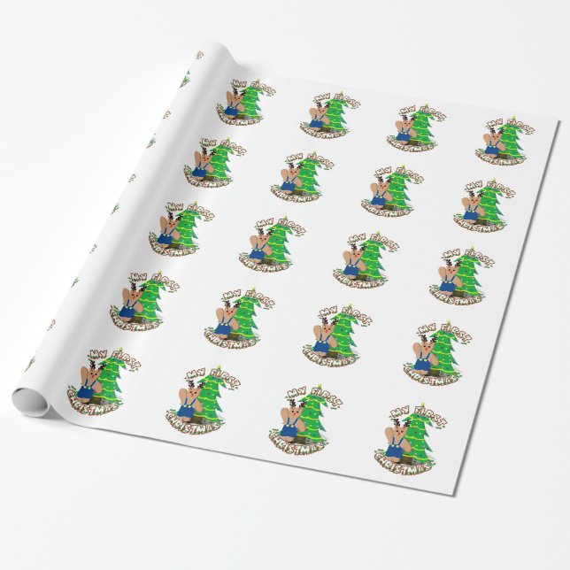 Papel De Regalo Oso reno - Los primeros Navidades del bebé (Desenrollado)