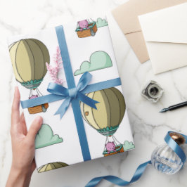 Papel De Regalo Oso rosa lindo en globo aerostático regalo ilustra