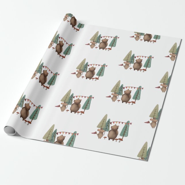 Papel De Regalo Oso y ratón de los animales de Woodland (Desenrollado)