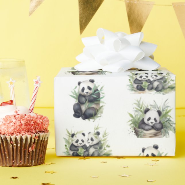 Papel De Regalo Osos Cute Panda Con Hojas De Bambú (Fiesta de cumpleaños )