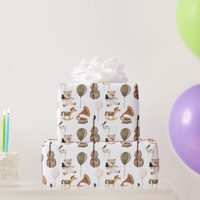 Papel De Regalo Osos de infancia, globos, caballo de roca (Regalos de fiesta)