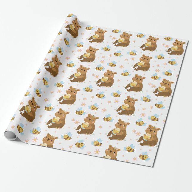 Papel De Regalo Osos De Miel Adorables (Desenrollado)