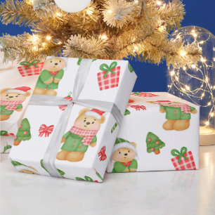 Papel De Regalo Osos de peluche, árboles de Navidad y adornos