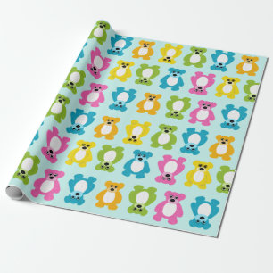 Papel De Regalo Osos de peluche con colores arcoiris sobre fondo d