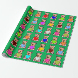 Papel De Regalo Osos de peluche de corazón verde