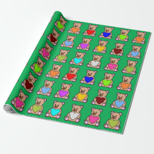 Papel De Regalo Osos de peluche de corazón verde