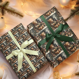 Papel De Regalo Osos de peluche de Feliz Navidad caen azulejos 