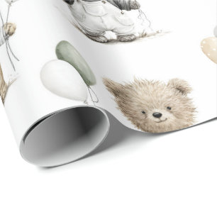 Papel De Regalo Osos de peluche en acuarela con globos adorables
