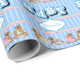 Papel De Regalo Osos de peluche 🐻 en azul   Personalizar