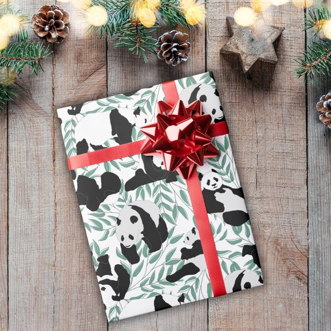 Papel De Regalo Osos Panda Bambú Verde Patrón Blanco (Subido por el creador)