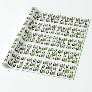 Papel De Regalo Osos pandas de Navidad