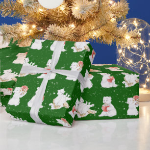 Papel De Regalo Osos Polares De Acuarela En Copos De Nieve