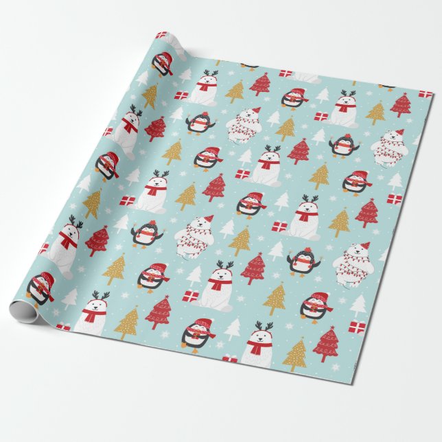 Papel De Regalo Osos polares y pingüinos navidades (Desenrollado)