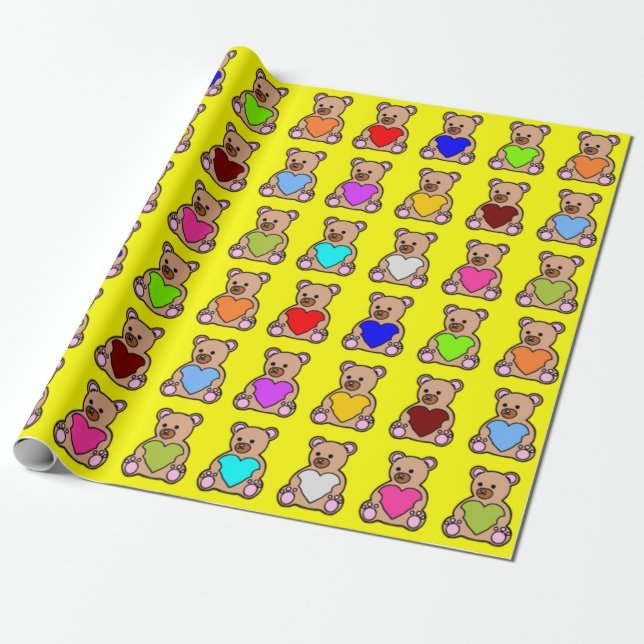 Papel De Regalo Osos Teddy de corazón amarillo (Desenrollado)