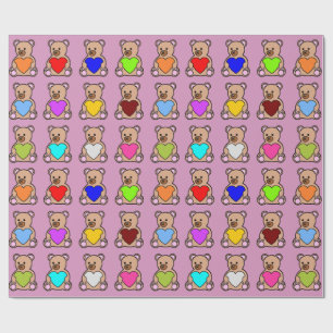 Papel De Regalo Osos Teddy de Corazón Rosa