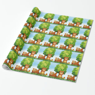 Papel De Regalo Osos y bosque
