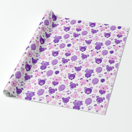 Papel De Regalo Osos y globos rosados y de lavanda púrpura