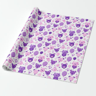 Papel De Regalo Osos y globos rosados y de lavanda púrpura