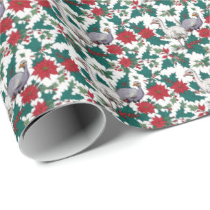 Papel De Regalo Ostriches Y Poinsettias navidades