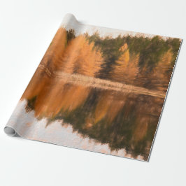 Papel De Regalo Otoño Árboles Lago Naranja Caer Esbozo Temático Ar