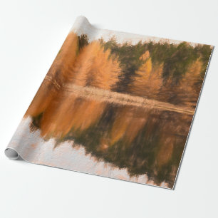 Papel De Regalo Otoño Árboles Lago Naranja Caer Esbozo Temático Ar