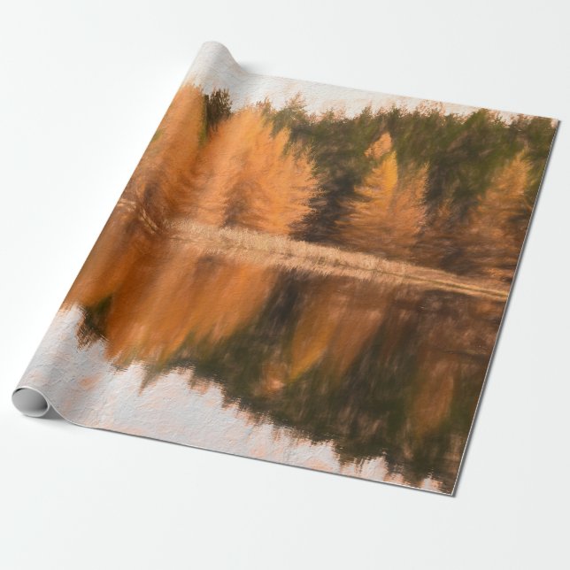 Papel De Regalo Otoño Árboles Lago Naranja Caer Esbozo Temático Ar (Desenrollado)