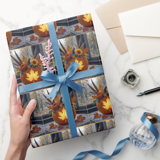 Papel De Regalo Otoño Bouquet en una calabaza Naranja (Regalar)