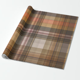Papel De Regalo Otoño Brown y Naranja Plaid