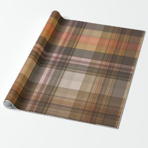 Papel De Regalo Otoño Brown y Naranja Plaid