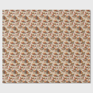 Papel De Regalo Otoño Calabaza Libros Antiguos Hojas Cottagecore