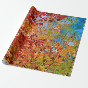 Papel De Regalo Otoño deja a Naranja colorido caer temido cielo az