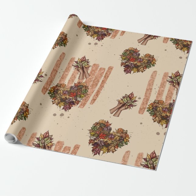 Papel De Regalo Otoño deja corazones (Desenrollado)