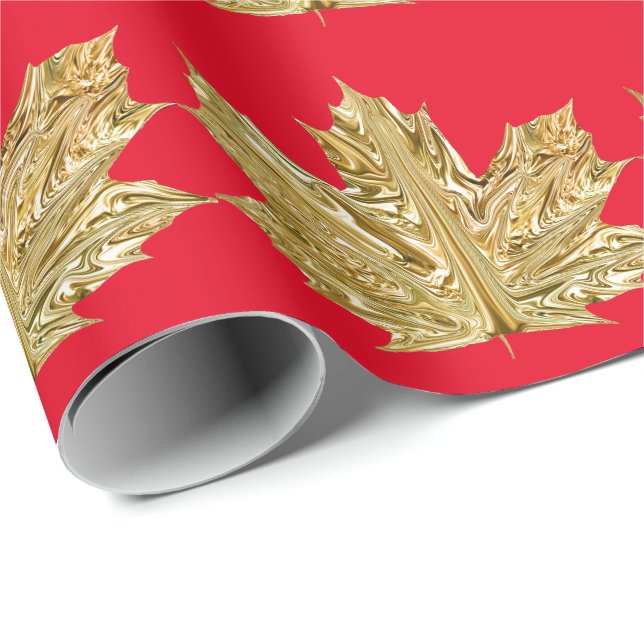 Papel De Regalo Otoño Dorado maple leaf otoño invierno rojo (Esquina del rollo)