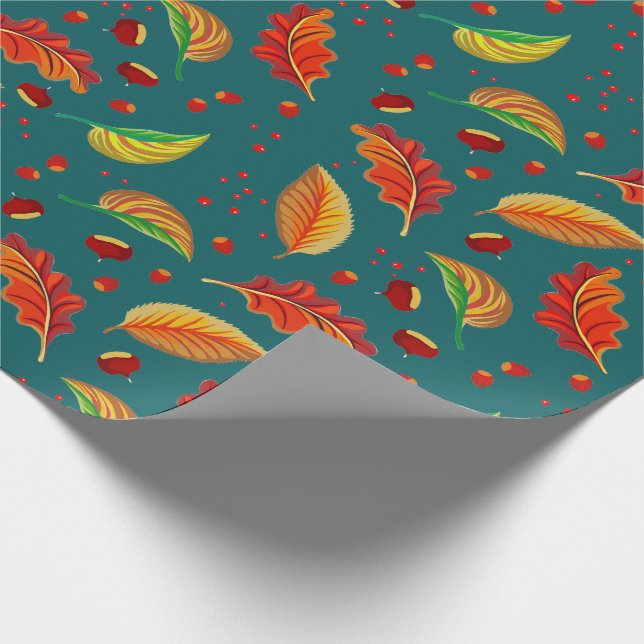 Papel De Regalo Otoño Hojas Nueces Patrón de castañas elegante Caí (Esquina)