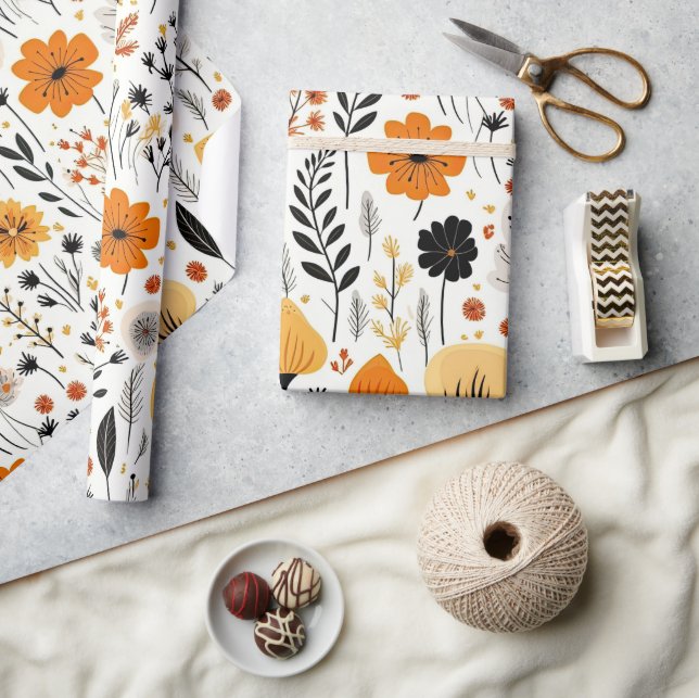 Papel De Regalo Otoño moderno Boho Botánico Floral (Artesanía)